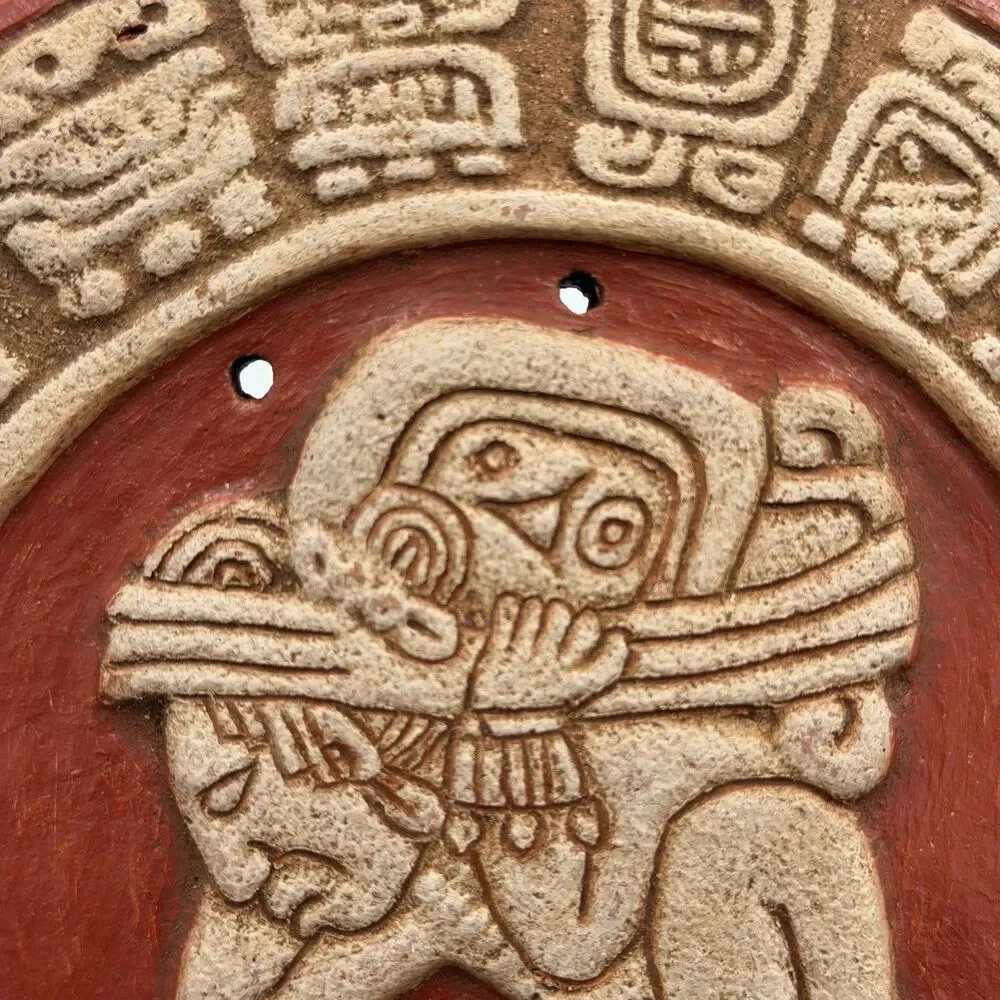 Vintage Mayan Aztec Zodiac Calendar Wall Plaque 7” Mexican Folk Art Decor